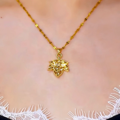 14K Gold-Plated Brown Zircon Diamond Maple Leaf Necklace