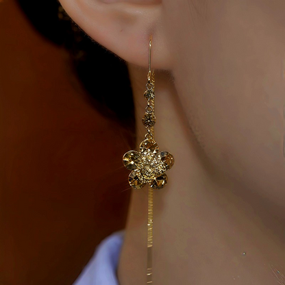 14K Gold-Plated Brown Zircon Flower Threader Earrings