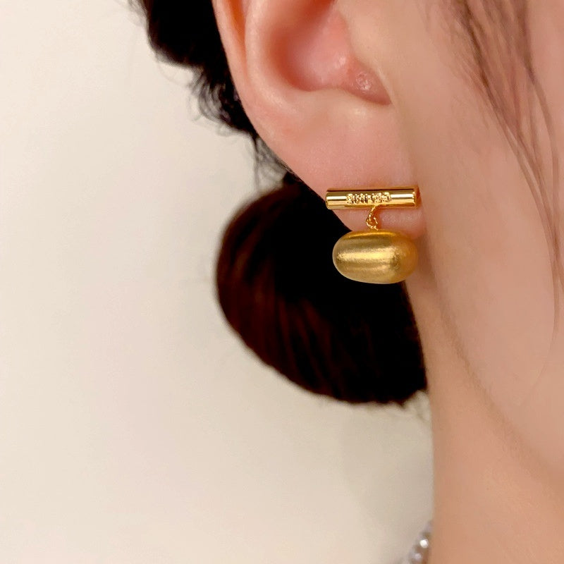 14K Gold-Plated Brushed Bean Earrings