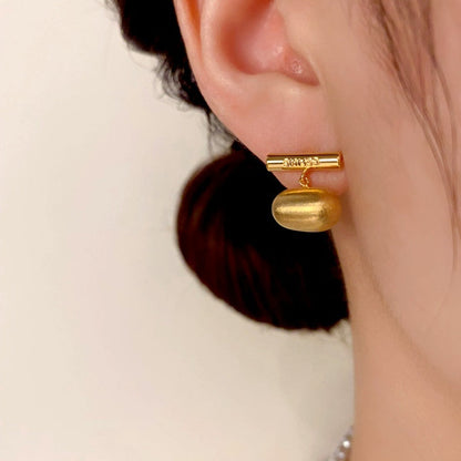 14K Gold-Plated Brushed Bean Earrings