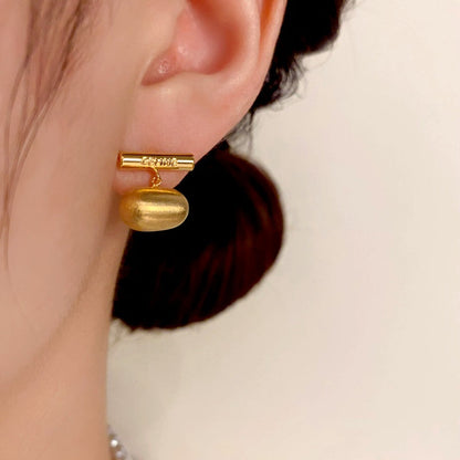 14K Gold-Plated Brushed Bean Earrings