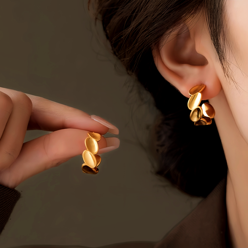 14K Gold-Plated Brushed C-Shaped Earrings