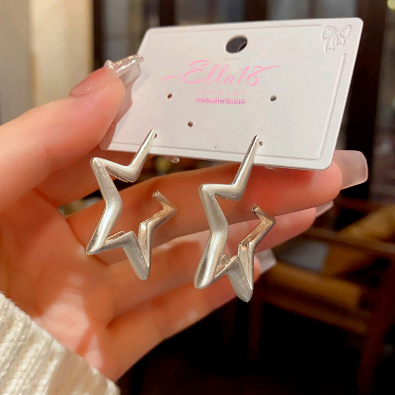 14K Gold-Plated Brushed Five-Pointed Star Earrings