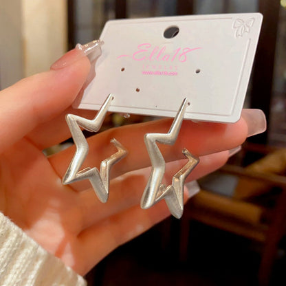 14K Gold-Plated Brushed Five-Pointed Star Earrings