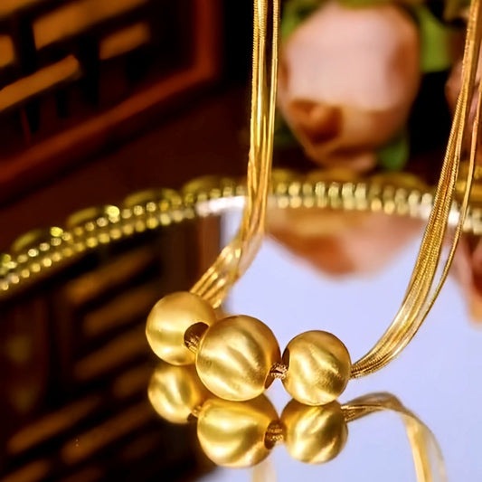 14K Gold-Plated Brushed Happy Family Three Ball Necklace