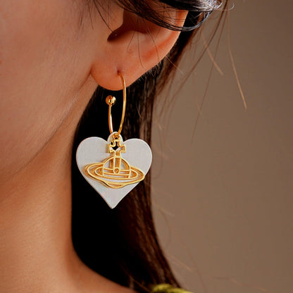 14K Gold-Plated Brushed Heart Saturn Earrings