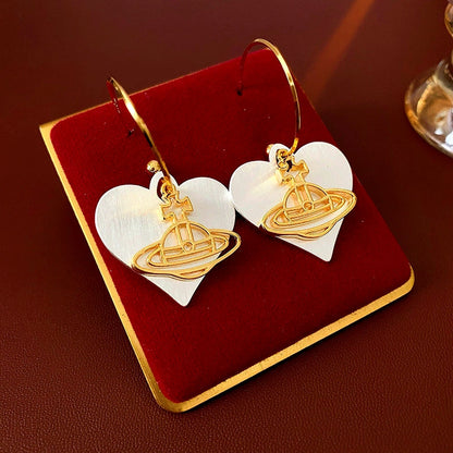 14K Gold-Plated Brushed Heart Saturn Earrings