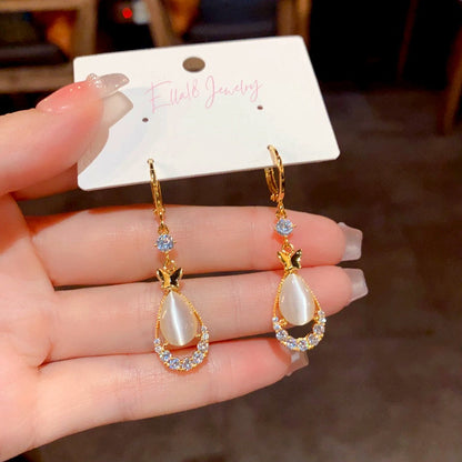 14K Gold-Plated Butterfly Cat's Eye Drop Earrings