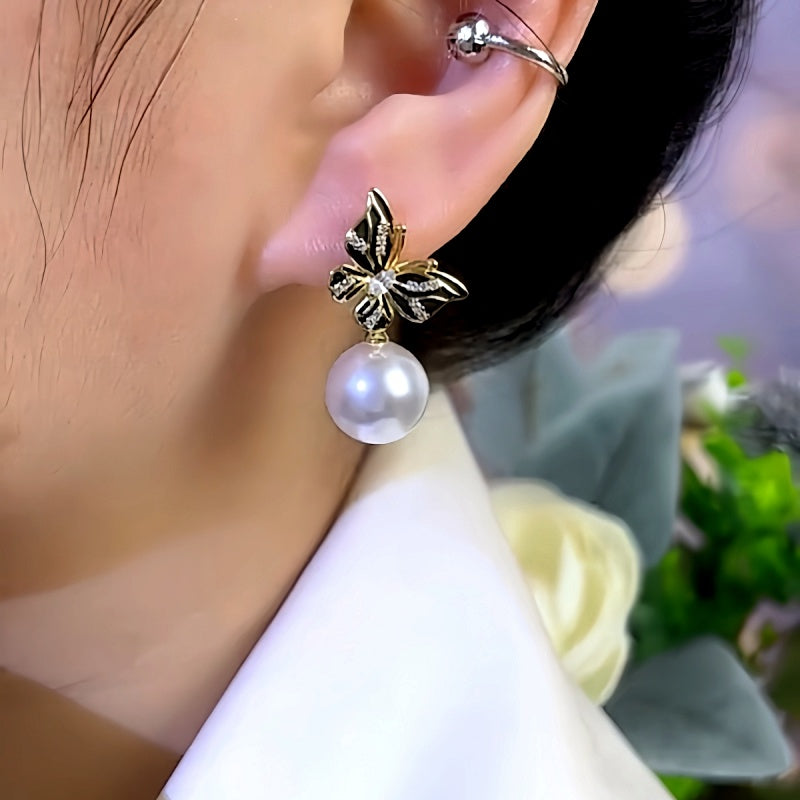 14K Gold-Plated Butterfly Pearl Earrings