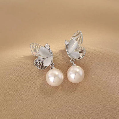 14K Gold-Plated Butterfly Pearl Earrings