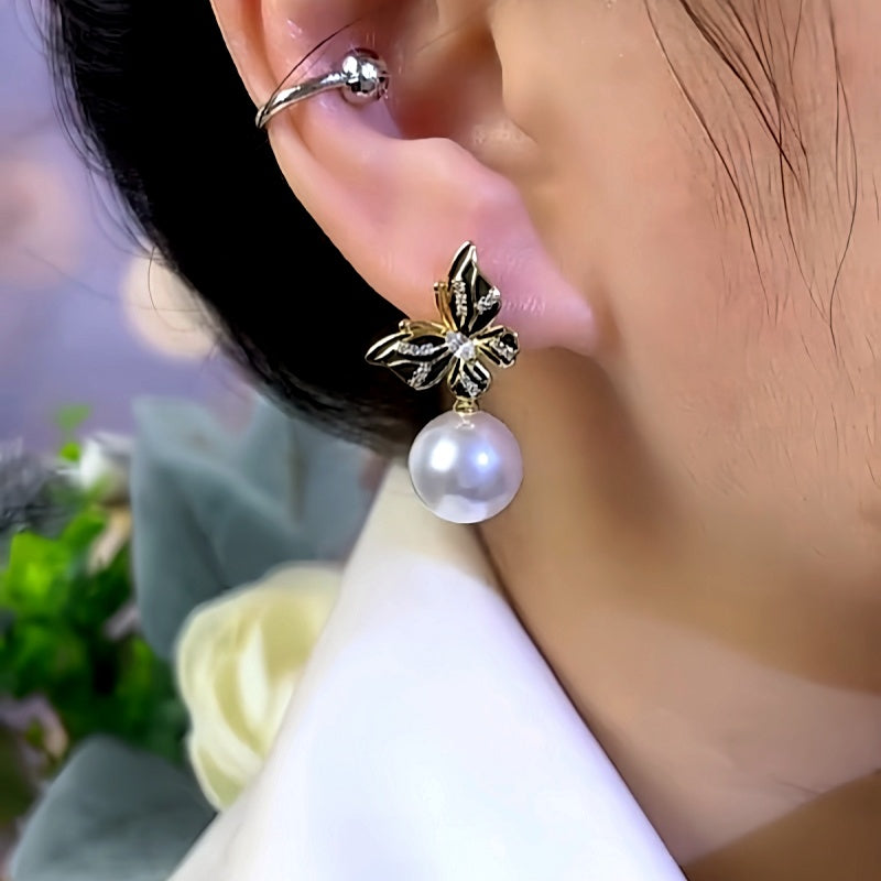 14K Gold-Plated Butterfly Pearl Earrings