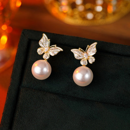 14K Gold-Plated Butterfly Pearl Earrings