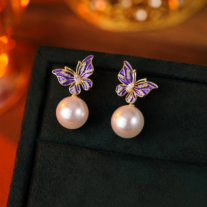 14K Gold-Plated Butterfly Pearl Earrings