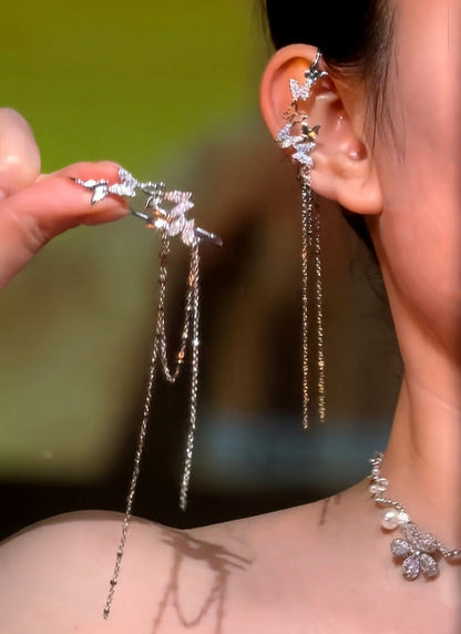 14K Gold-Plated Butterfly Tassel Ear Cuffs ( 1 Pair )