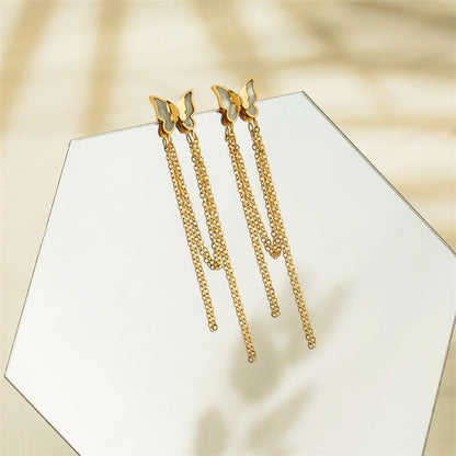 14K Gold-Plated Butterfly Tassel Earrings