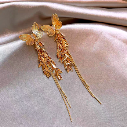 14K Gold-Plated Butterfly Tassel Earrings
