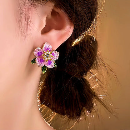 14K Gold-Plated Camellia Crystal Earrings