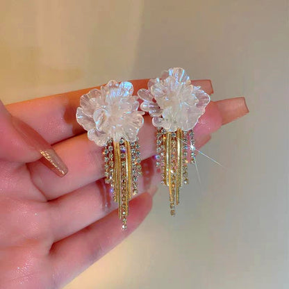 14K Gold-Plated Camellia Tassel Earrings