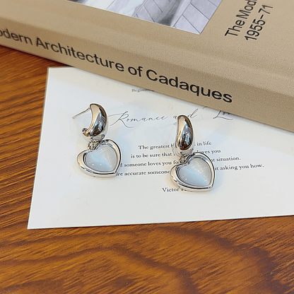 14K Gold-Plated Cat Stone Heart Earrings