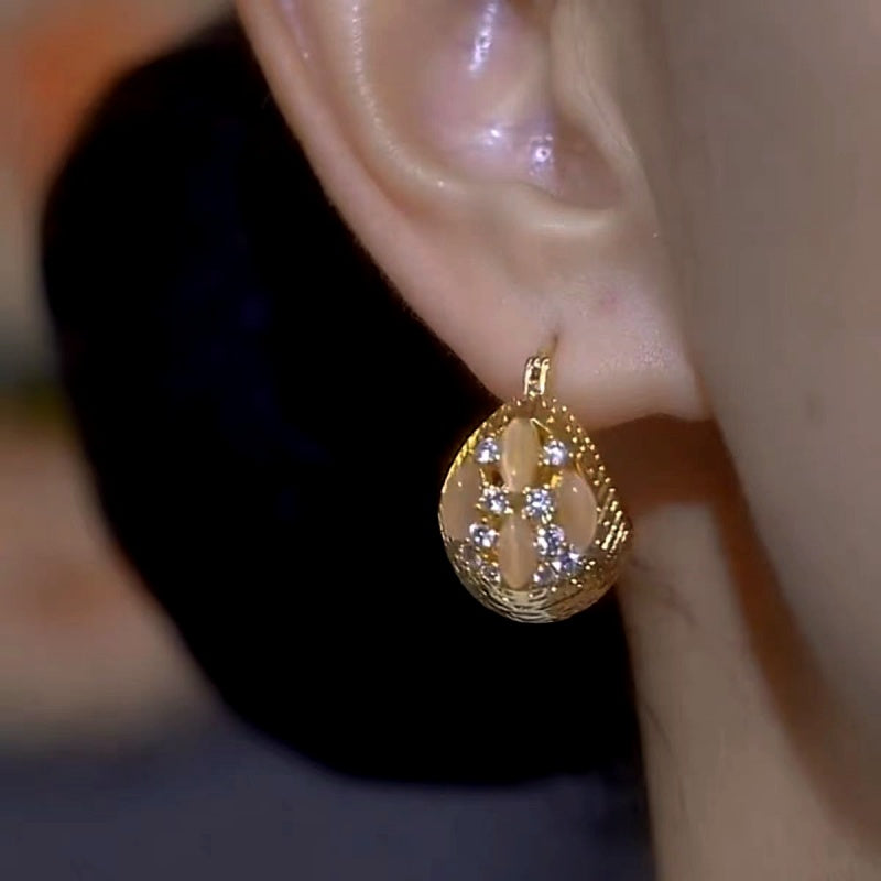 14K Gold-Plated Cat's Eye Basket Ball Earrings