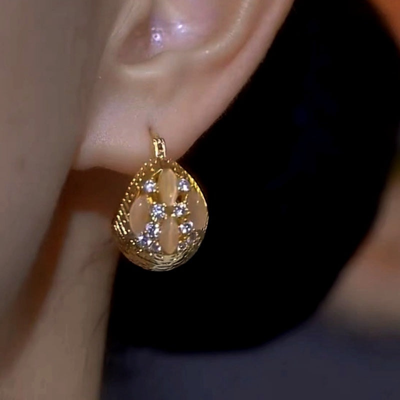 14K Gold-Plated Cat's Eye Basket Ball Earrings