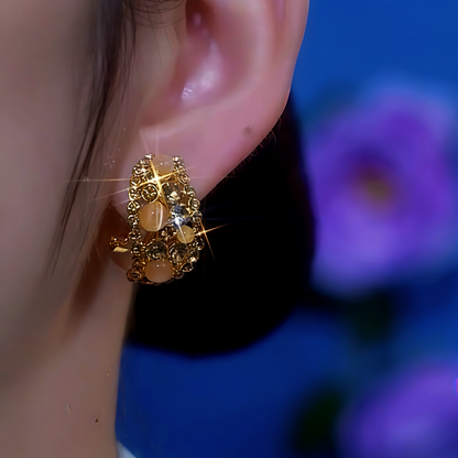 14K Gold-Plated Cat's Eye Brown Diamond Earrings