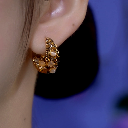 14K Gold-Plated Cat's Eye Brown Zircon Hoop Earrings