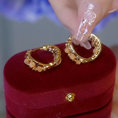 14K Gold-Plated Cat's Eye Brown Zircon Hoop Earrings