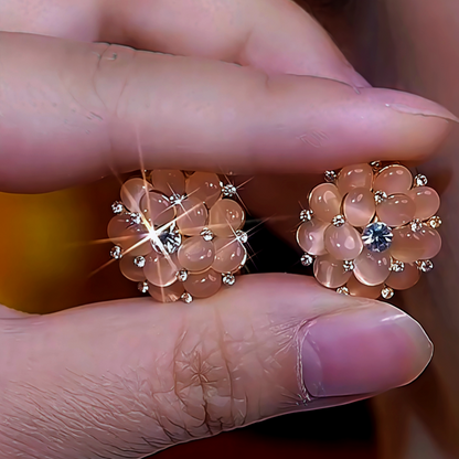 14K Gold-Plated Cat's Eye Flower Bouquet Stud Earrings