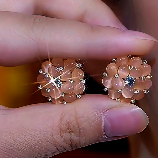 14K Gold-Plated Cat's Eye Flower Bouquet Stud Earrings