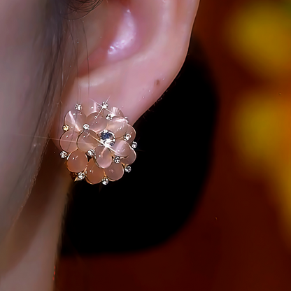 14K Gold-Plated Cat's Eye Flower Bouquet Stud Earrings