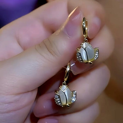 14K Gold-Plated Cat's Eye Flower Earrings