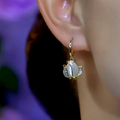 14K Gold-Plated Cat's Eye Flower Earrings