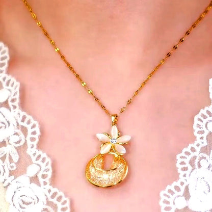 14K Gold-Plated Cat's Eye Flower Mesh Hoop  Necklaces