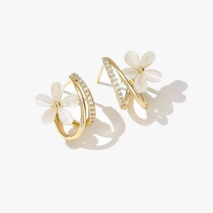 14K Gold-Plated Cat's Eye Flower Studs