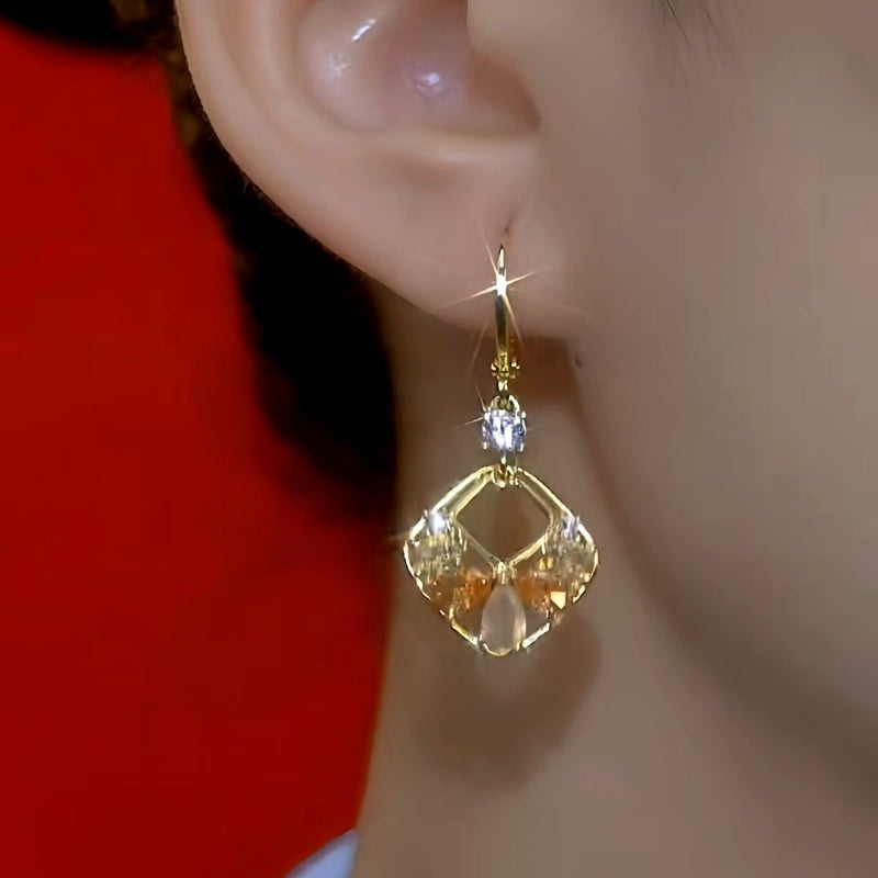 14K Gold-Plated Cat's Eye Geometric Square Hollow Earrings