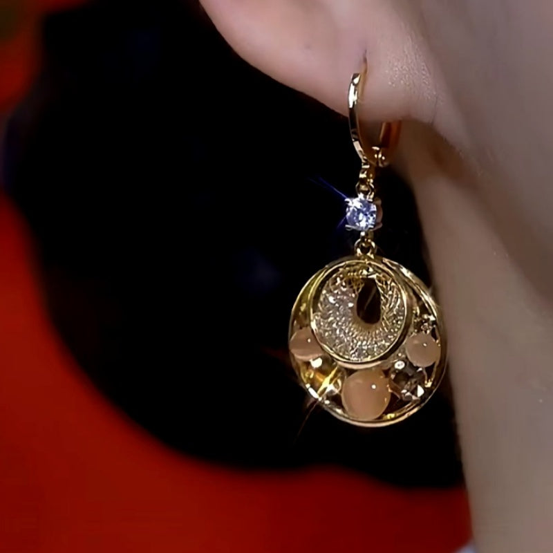 14K Gold-Plated Cat's Eye Rose Circle Earrings
