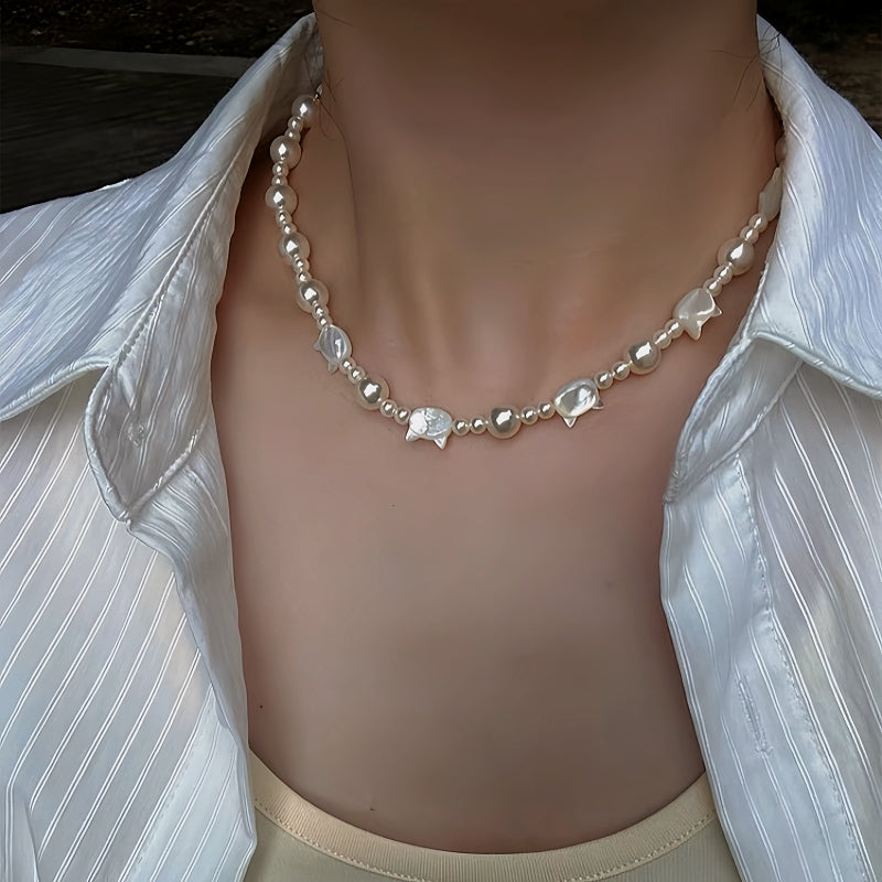 14K Gold-Plated Cat's Eye Stone Cat Pearl Necklace