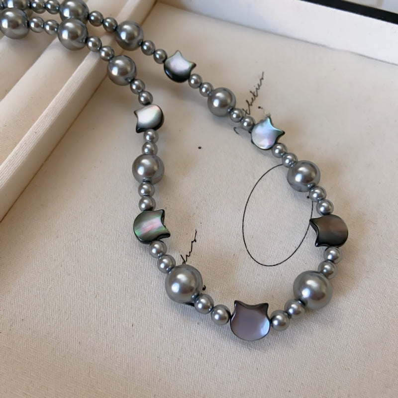 14K Gold-Plated Cat's Eye Stone Cat Pearl Necklace