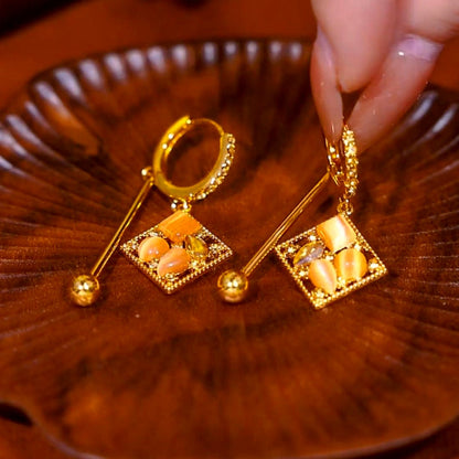 14K Gold-Plated Cat's Eye Stone Diamond Water Drop Earrings