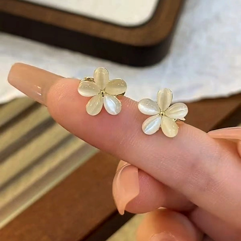 14K Gold-Plated Cat's Eye Stone Flower Earrings