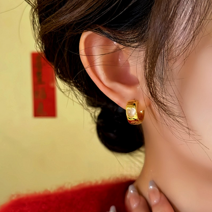 14K Gold-Plated Cat's Eye Stone Hoop Earrings