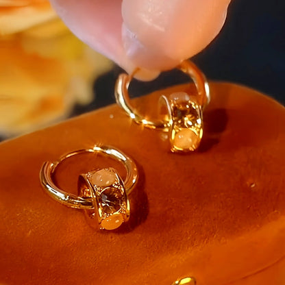 14K Gold-Plated Cat's Eye Stone Hoop Earrings