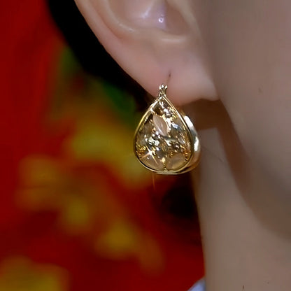 14K Gold-Plated Cat's Eye Stone Oil Drop Water Drop Earrings