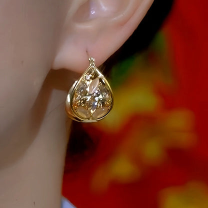 14K Gold-Plated Cat's Eye Stone Oil Drop Water Drop Earrings
