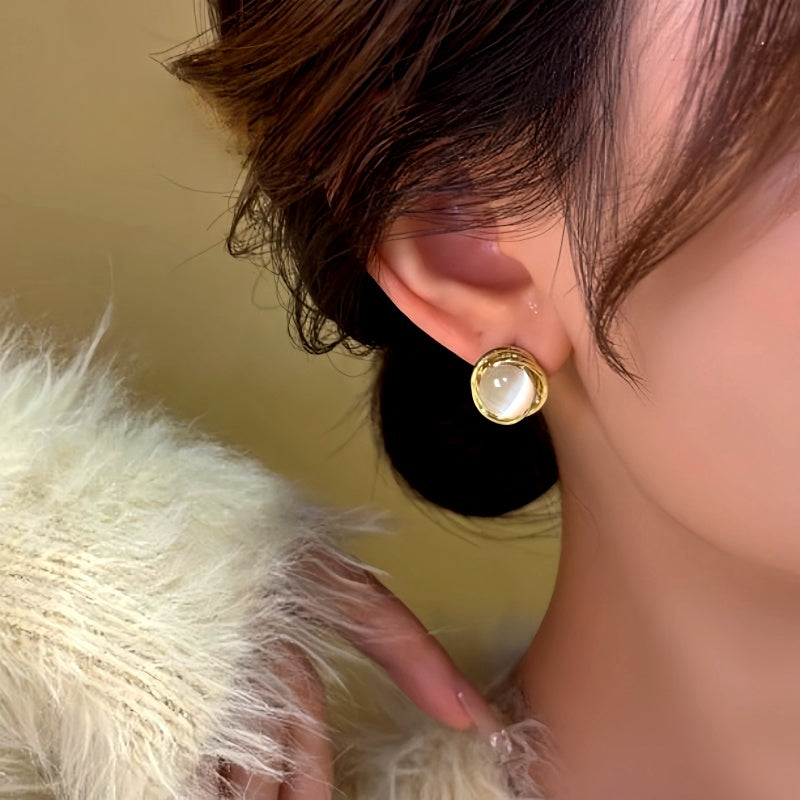 14K Gold-Plated Cat's Eye Stone Stud Earrings