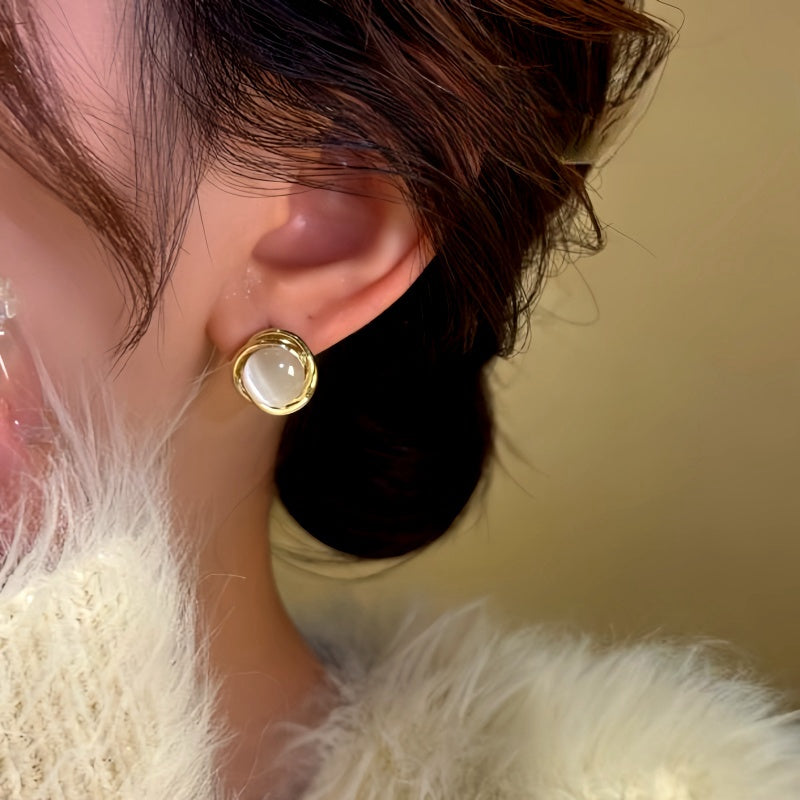 14K Gold-Plated Cat's Eye Stone Stud Earrings