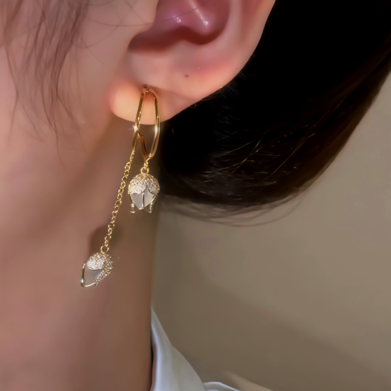 14K Gold-Plated Cat's Eye Stone Tulip Earrings