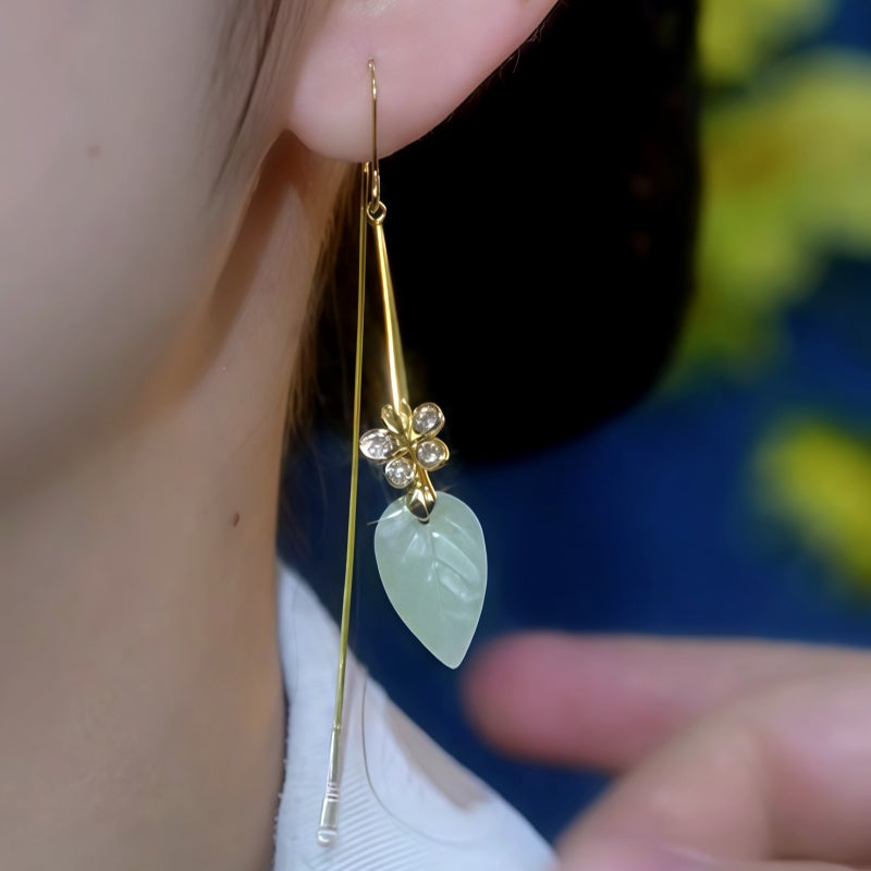 14K Gold-Plated Cat's Eye Stone Zircon Flower Threader Earrings