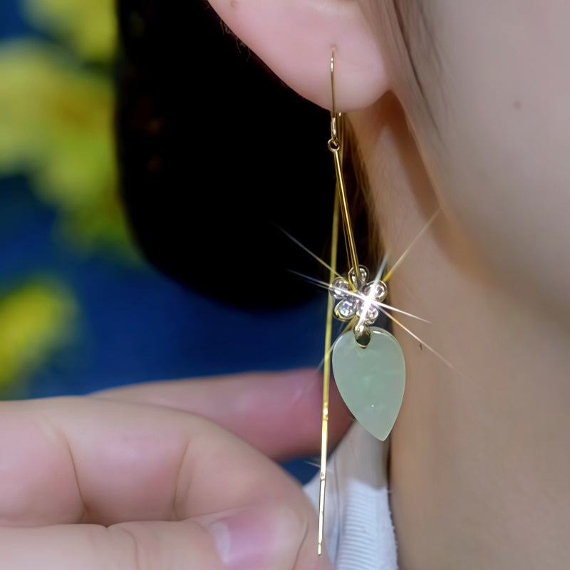 14K Gold-Plated Cat's Eye Stone Zircon Flower Threader Earrings